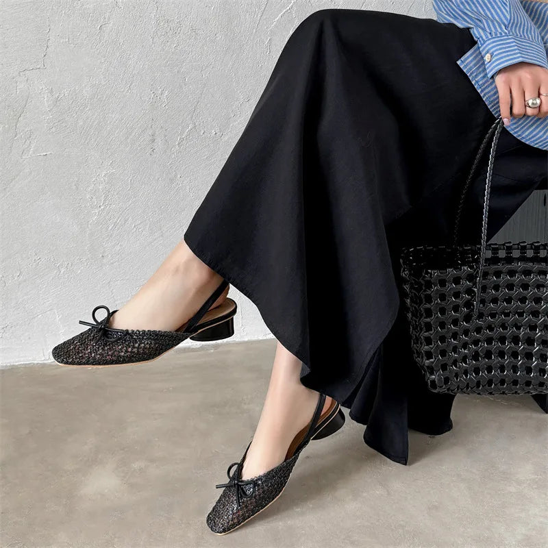 Woven Bow Back Strap Design Sandals Women&
