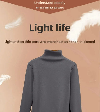 Women Thermal Underwear Winter Thickened and Flannel Bottom Shirt Solid Long Sleeve Basic T-Shirt Heating Fiber Pullovers