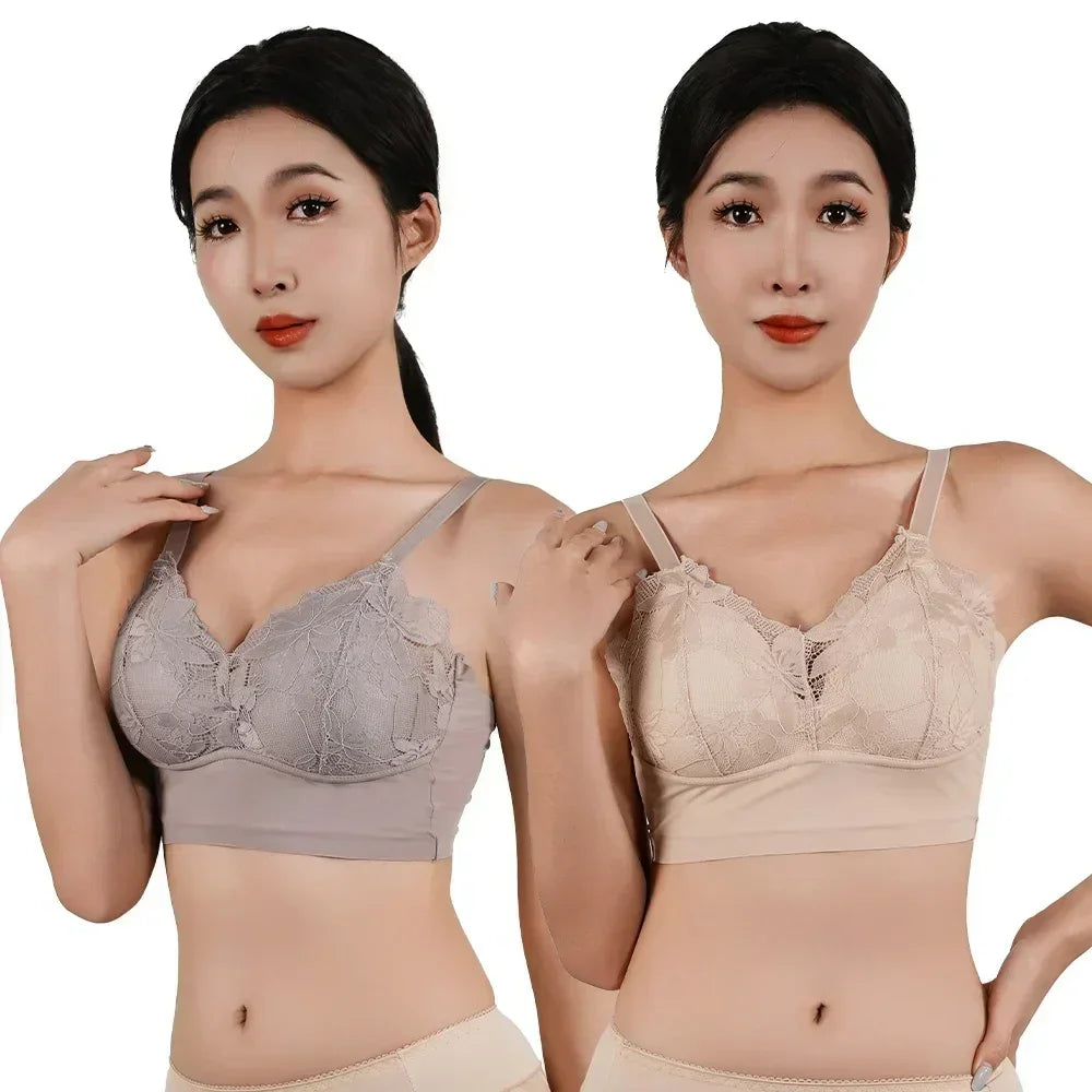 Hot Full Cup Thin Underwear Small Bra Plus Size Wireless Adjustable Lace Women&
