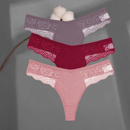 Soft Cotton Thong Panties Set — Lace G-String Underwear for Women