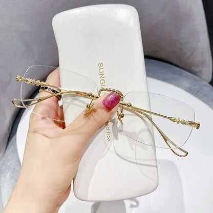 New Fashion Photochromic Myopia Glasses Vintage Rimless Square Women Men Anti Blue Light UV Sunglasses Optical Diopter Eyewear