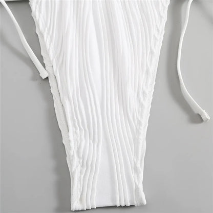 Sexy Backless One Piece Swimsuit Woman 2026 String Texture Swimwear Hollow Out Monokini High Cut Bathing Suit Deep V Neck Bather