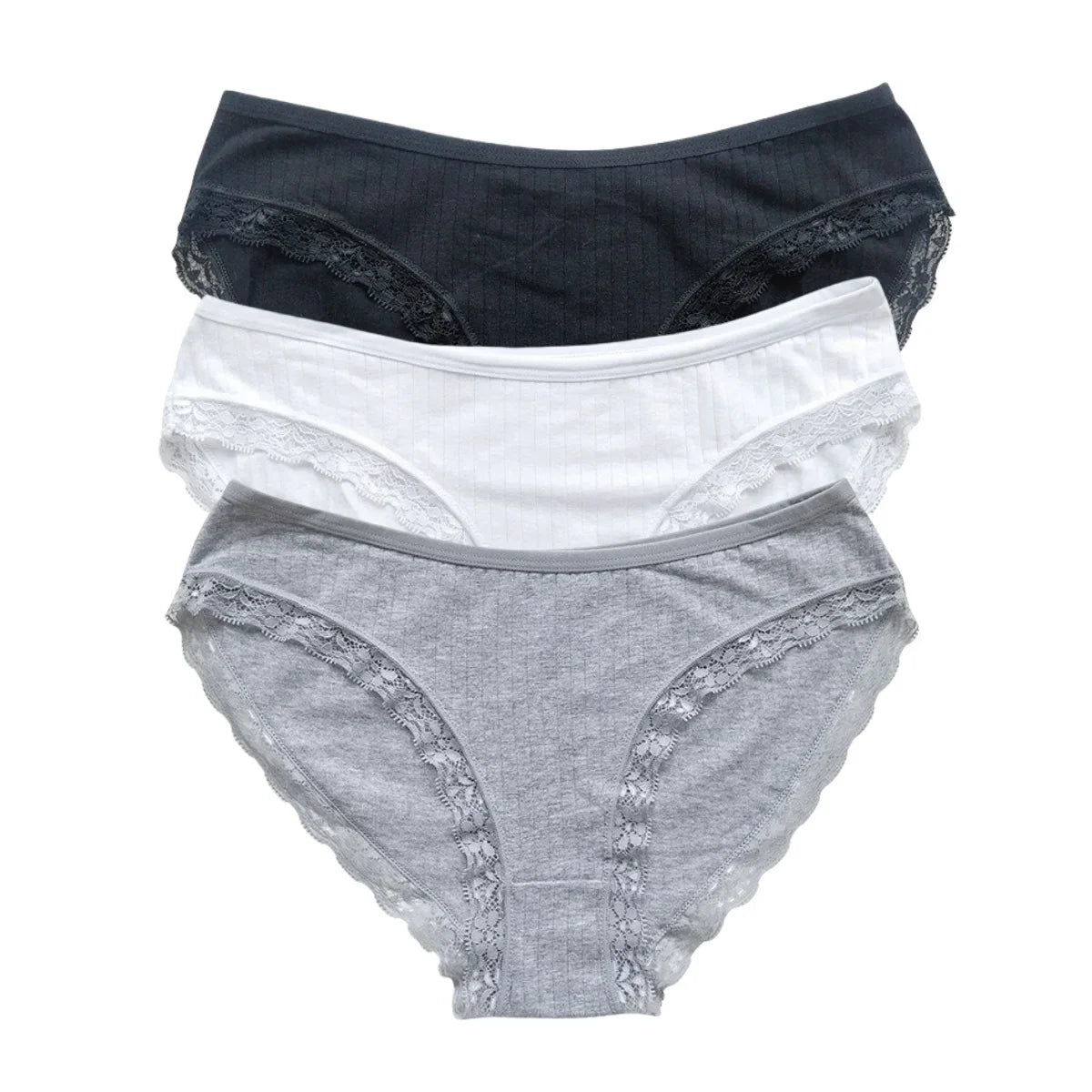 3Pcs/Set Cotton Panties Women Lace Trim Briefs Female Underpants Solid Color Soft Underwear Sexy Lingerie Intimates M-XL