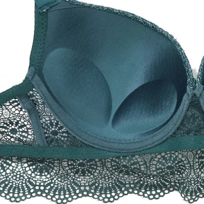 Beauwear Elegant Rhinestone Straps Scallop Trim Bra for women Contrast Lace Push Up Bras 80B 85B 90B 95B-137