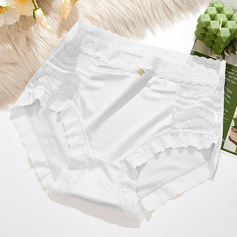1 Pcs Seamless Panties for Women Sexy Lace Flower Hollow Underwear High Waist Plus Size 3XL Solid Silk Breathable Briefs Female