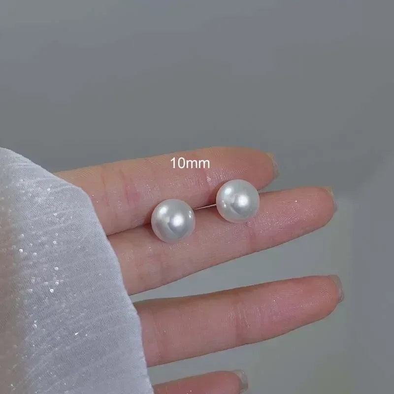 Korean Elegant White Glossy Pearl Stud Earrings For Women Exquisite Simple Imitation Pearl Round Earring Wedding Party Jewelry
