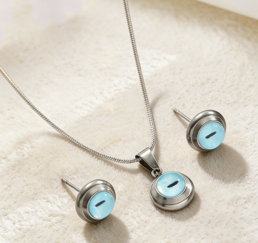 Evil Eye Stainless Steel Necklace &amp; Earrings