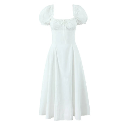 Bowknot Ruffles Light Blue Midi Dress Women&