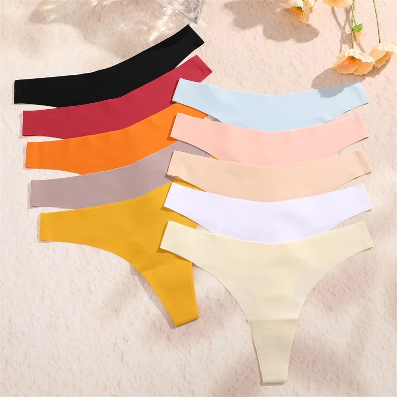 Seamless Ice Silk Panties 8-Piece Set – V-Waist G-String Underwear for Women