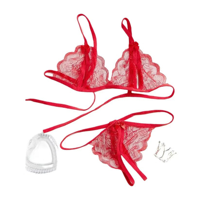 V-Neck Lace Floral Fashion Design Lingerie Set, Couple Date, Halloween, Christmas, Valentine&