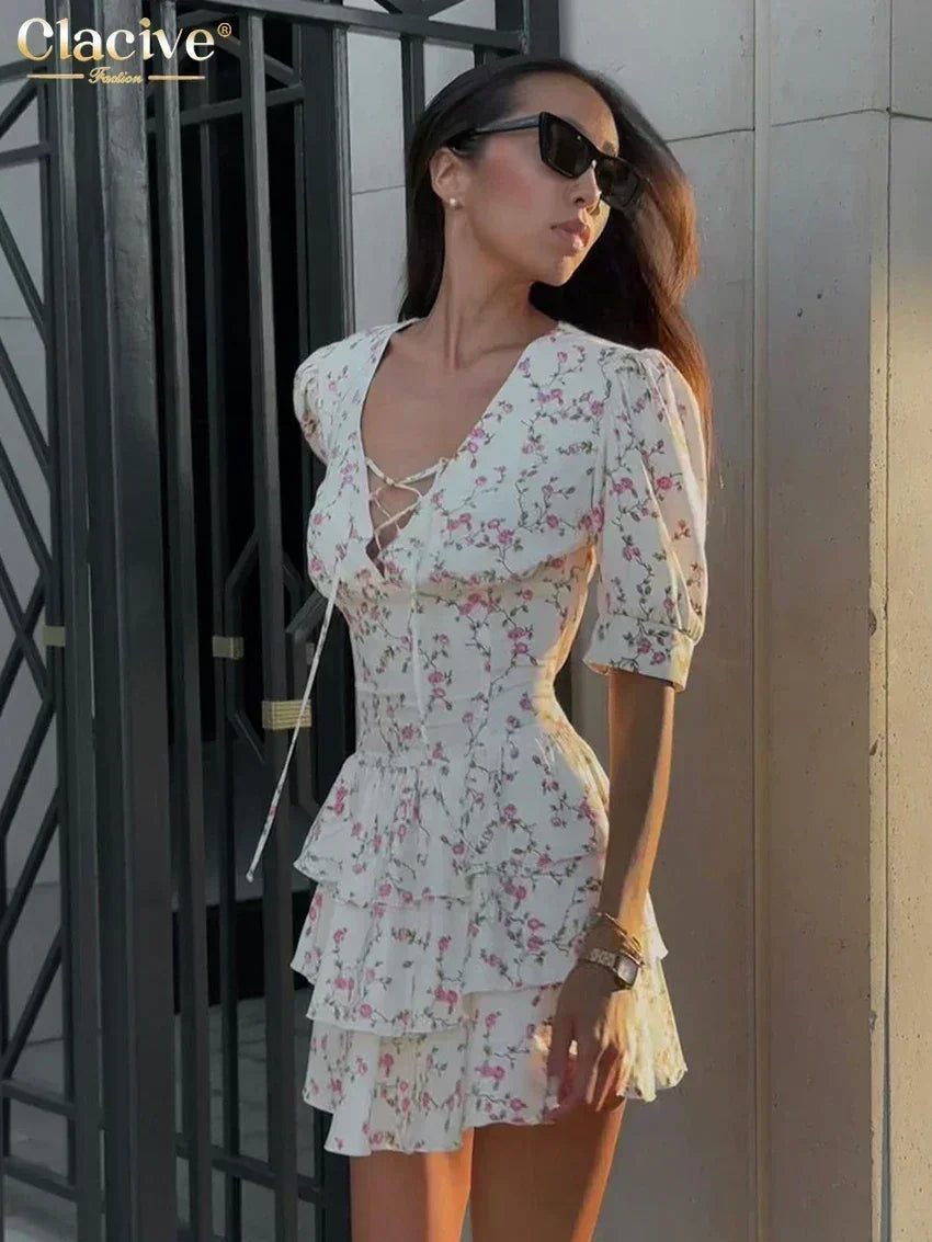 Clacive Summer Slim Print Women&