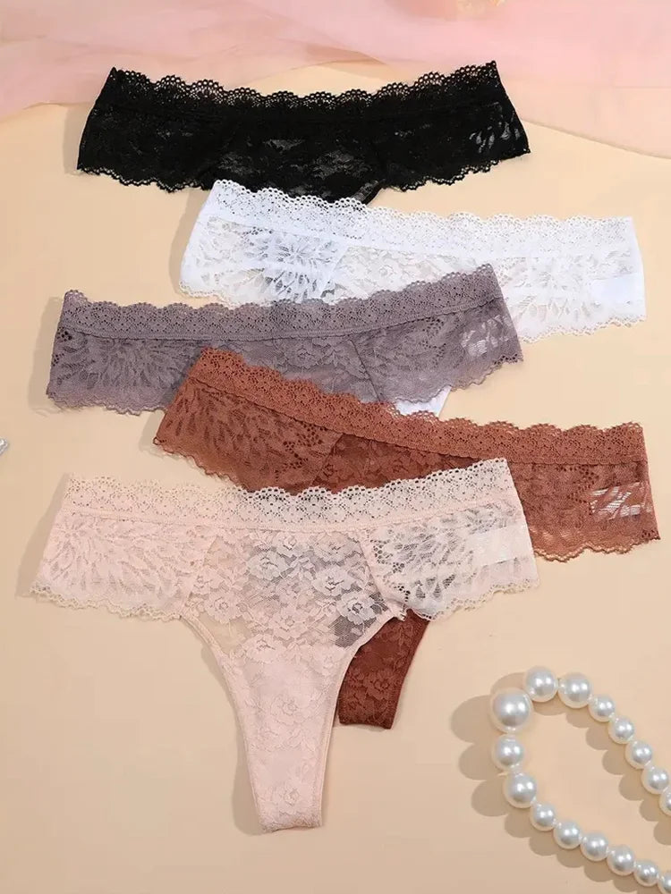 5-Piece Lace Thong Set – Low-Rise Sexy Briefs for Women