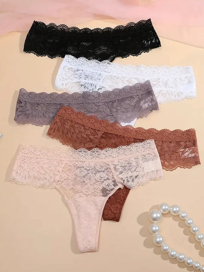 5-Piece Lace Thong Set – Low-Rise Sexy Briefs for Women