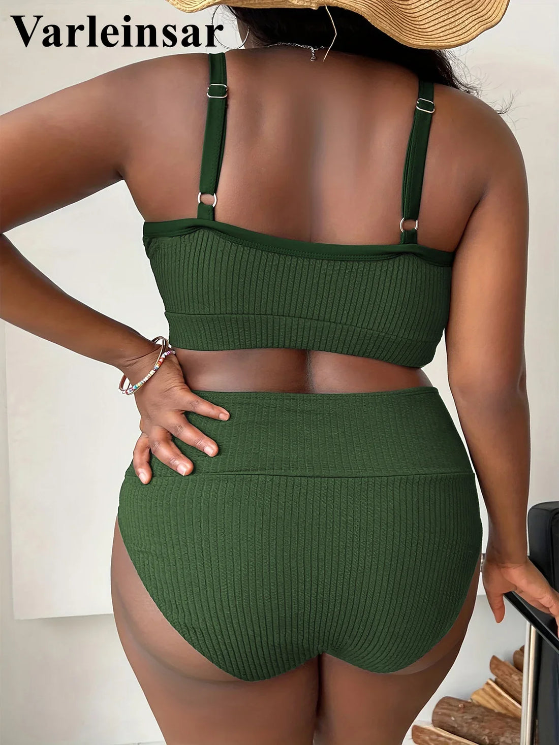 0XL - 4XL Ribbed Bikini Large Size Swimwear Plus Size Women Swimsuit Female Two-pieces Bikini Set Bather Bathing Suit Swim V4982
