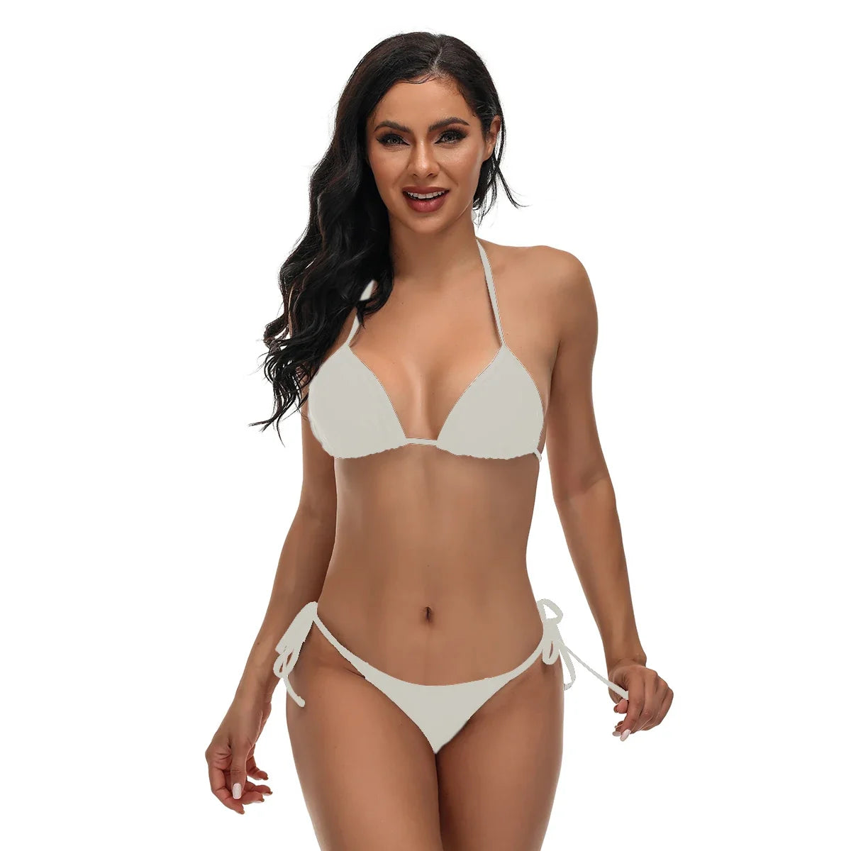 Black Sexy Bikini Split Swimsuit Set Tie-Up Neck Adjustable Straps Beachwear for Women