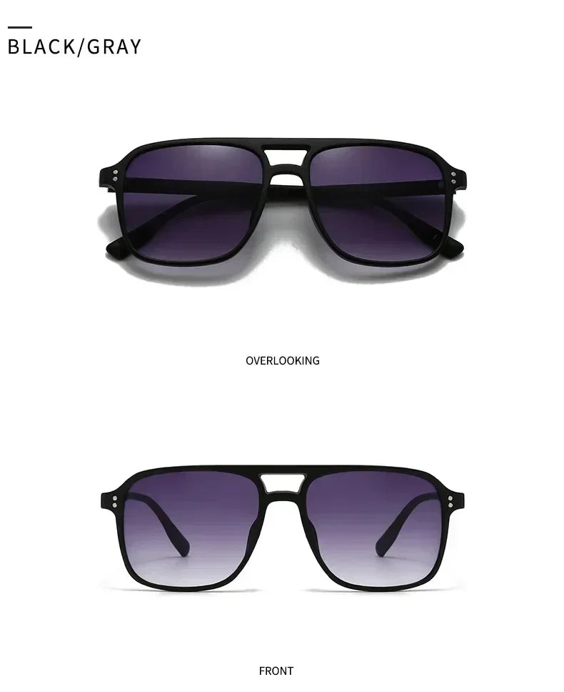SO&amp;EI Fashion Double Bridges Square Rivets Women Sunglasses Retro Men Gradient Shades UV400 Sun Glasses