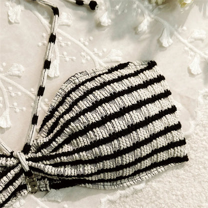 Striped Print String Halter Bandeau Bikinis Sets 2026 Sexy Swimsuit Women Ruched Swimwear Bathing Suit Brazilian Bikini Mujer