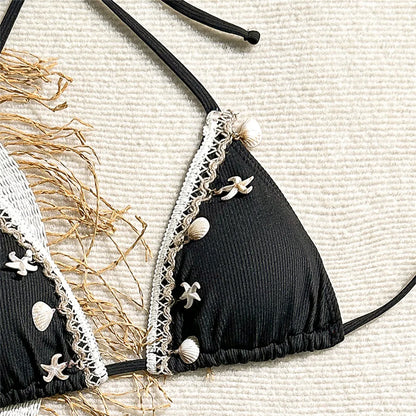 Shell Decoration Swimwear String Halter Bikinis Sets Micro Thong Sexy Swimsuit Women 2026 Bathing Suit Purple Triangle Bikini