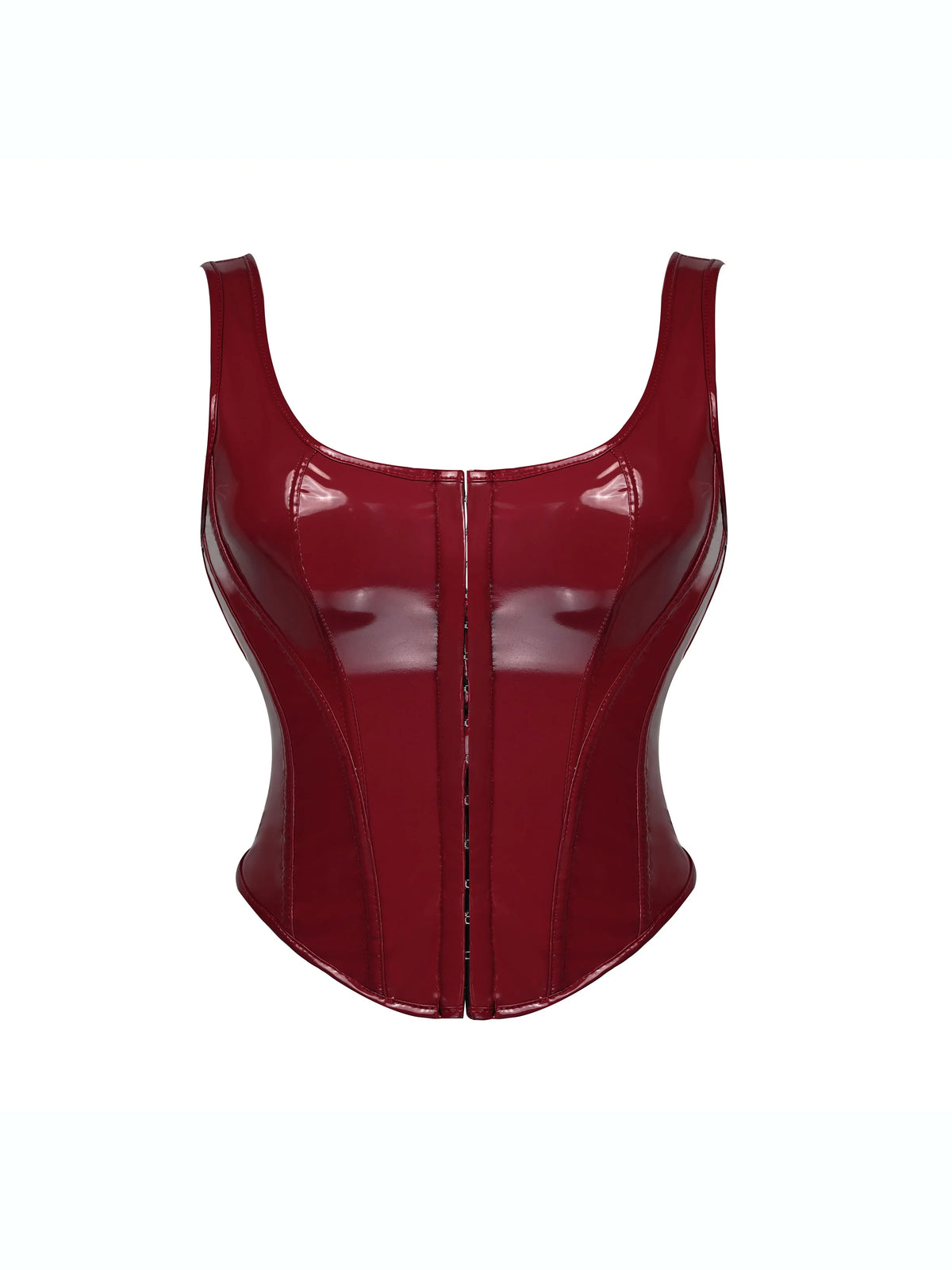 Glossy Patent Leather Bustier with Adjustable Straps &amp; Hook Front Closure, Vintage Steampunk Shapewear for Waist Training