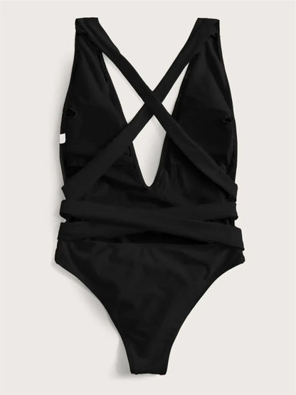 Sexy Red Cross Bandage Backless Swimwear One Piece Swimsuits Woman 2026 Knotted Straps Swimming Bathings Suit V Neck Bodysuits
