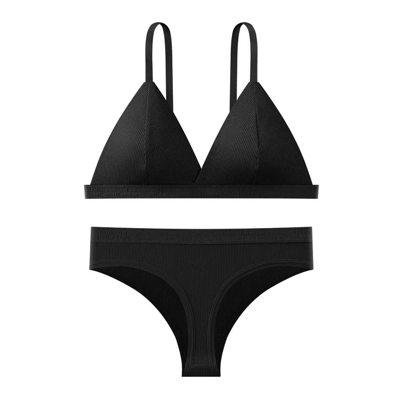 Women Bra and Panties Set Push Up Bralette Non-wire 1/3 Cup Bras Low Rise Thongs Sexy Lingerie Set Women Cotton Underwear