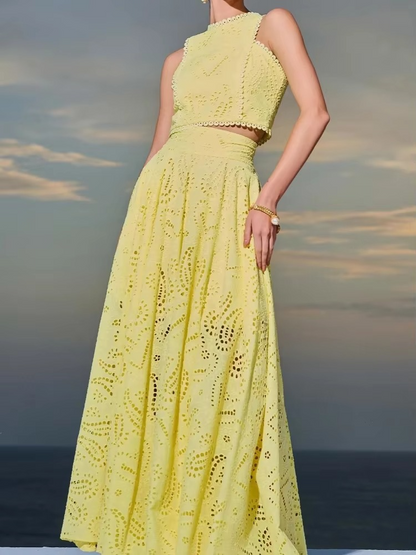 Sunset Bloom Eyelet Two-Piece Maxi Set