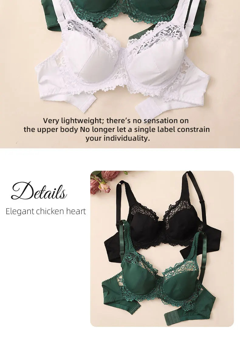 Elegant Womens Lace Bra Hollow Out Design Underwire Support Sexy Lingerie BH Tops Underwear  Plus Size A B C D E Cup