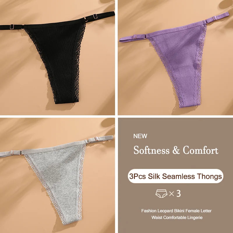 3-Piece Cotton G-String Thong Set for Women