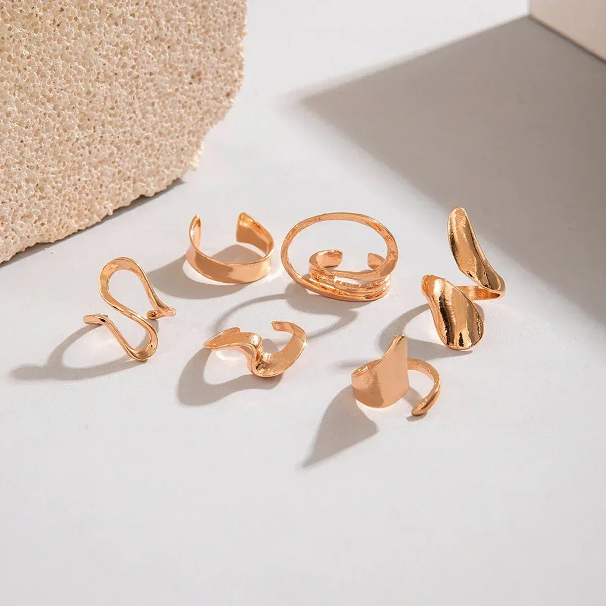Docona Fashion Elegant Stacking Gold Colour Rings Geometric Design Ring Set Accessories Daily Festival Party Gifts 27910