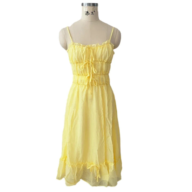 Foridol Spaghetti Strap White Sundress Flounced Edge Women&