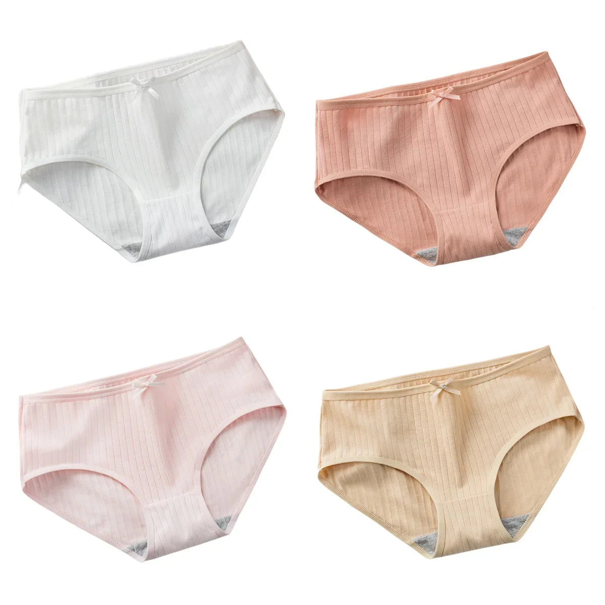 4Pcs/Set Women Cotton Panties Low Waist Briefs Breathable Comfort Underwear Sexy Lingerie Solid Color Underpants Intimates M-XL