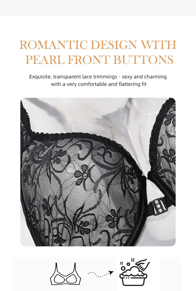 Womens Front Button Lace Bra Underwire Underwear Elegant Embroidery Trendy Breathable Casual Plus Size Lingeire A B C D E F Cup