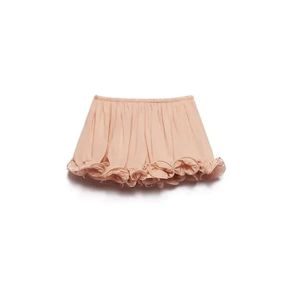 Elegant Ruffle Mini Skirt Set Women Sleeveless Halter Irregular Ruffles Top Mini Loose Short Skirts Sets 2025 Summer Lady Suit