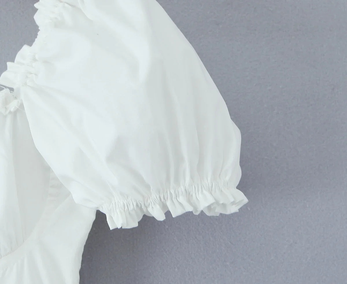 Bowknot Ruffles Light Blue Midi Dress Women&