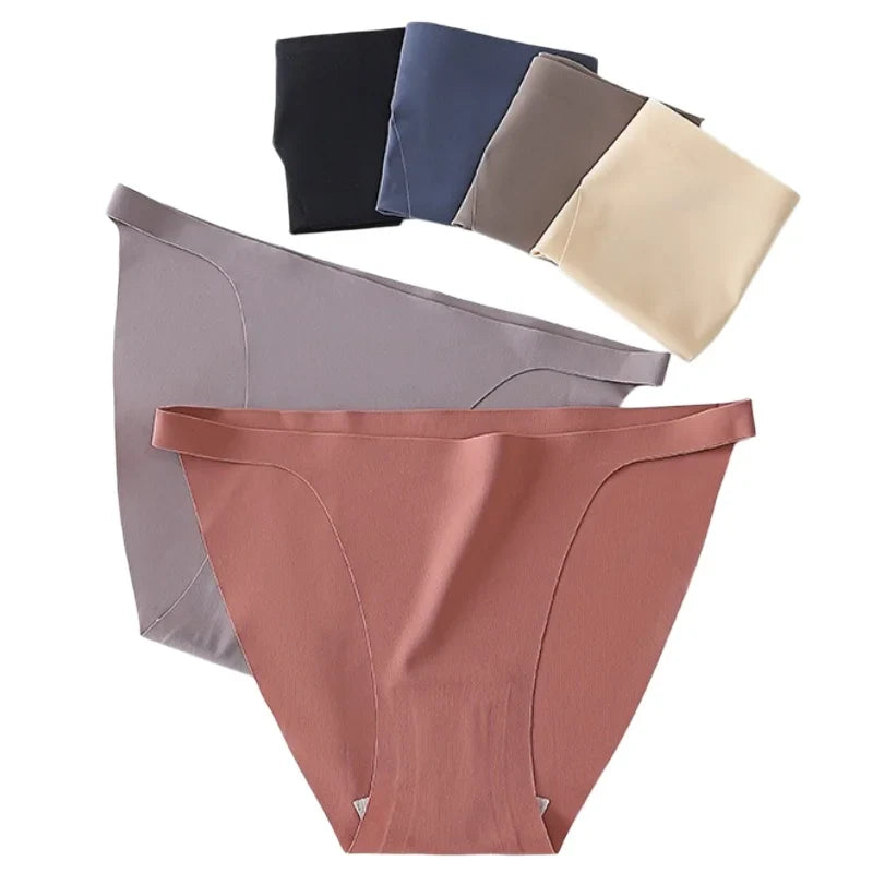 5Pcs/Set Women Seamless Briefs Ice Silk Panties Sexy Low Waist Underwear Female Underpants Solid Color Lingerie M-XL