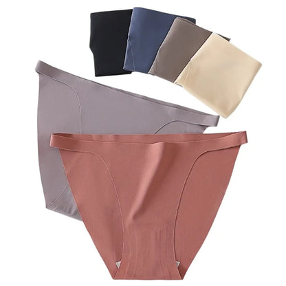 5Pcs/Set Women Seamless Briefs Ice Silk Panties Sexy Low Waist Underwear Female Underpants Solid Color Lingerie M-XL
