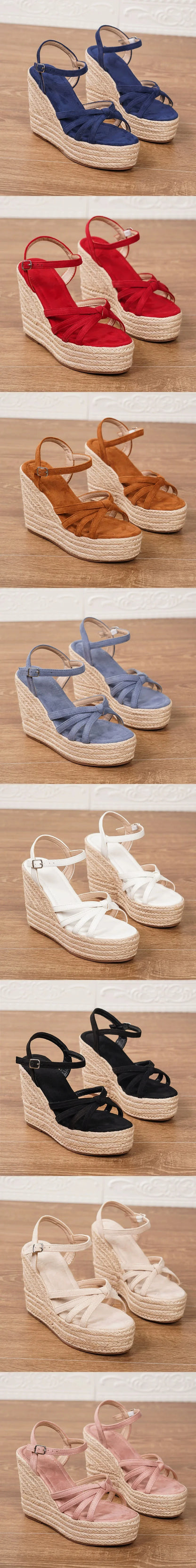 Leisure Comfy Walk Big Size 43 Summer Platform Espadrilles Sandals Women Ankle Strap Sandal 11.5cm Super High Heels Wedges Shoes