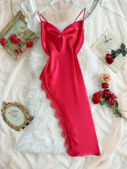 Sexy Lace Patchwork Pajamas Comfortable And Casual Long And Comfortable Women&