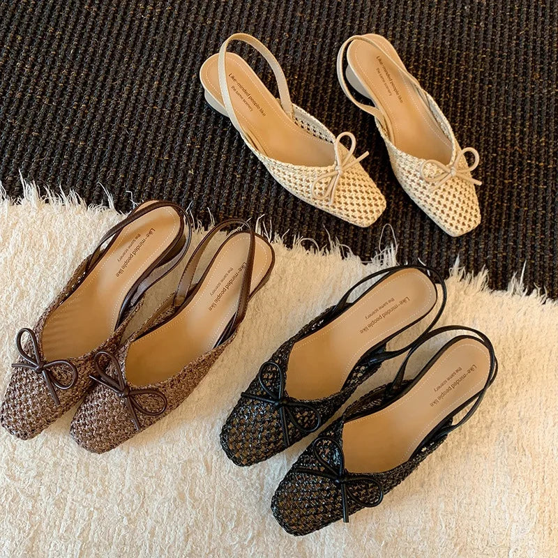 Woven Bow Back Strap Design Sandals Women&