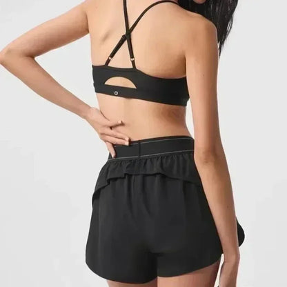 Outdoor Running Anti-Shine Sports Shorts Letter High Waisted Webbing Yoga Fitness Quick Dry Shorts