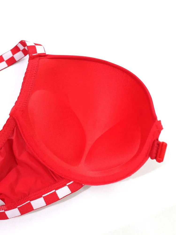 Beauwear Contrast Color Plaid Bras for Women Front Closure Bra with Wire Push Up Bra with Pad