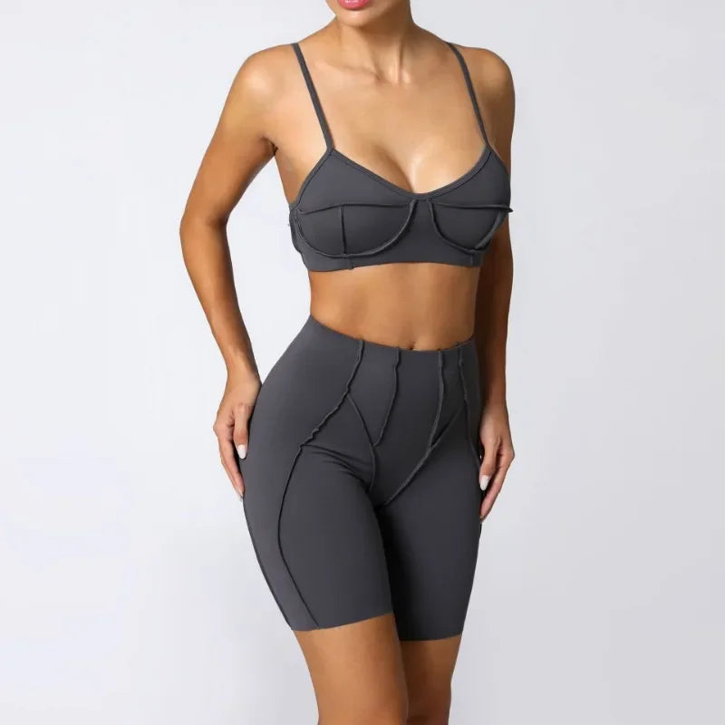 2-Piece Yoga Set – Open Back Sports Bra &amp; High Waist Shorts