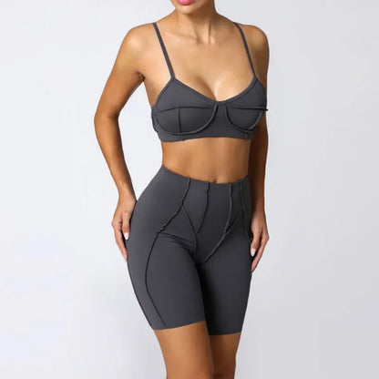 2-Piece Yoga Set – Open Back Sports Bra &amp; High Waist Shorts