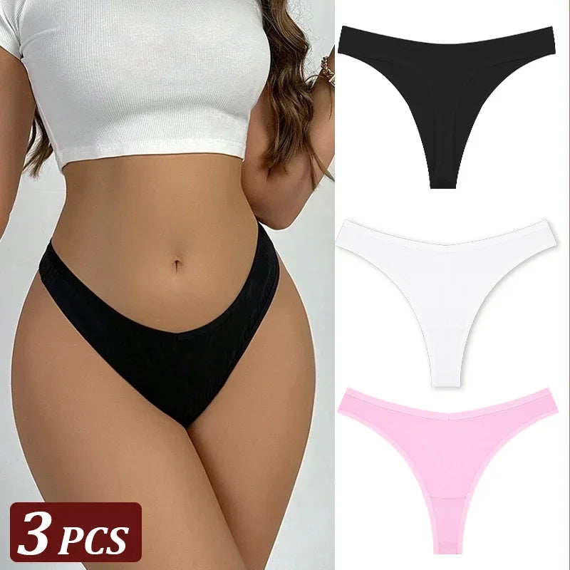 3-Piece Seamless Thong Panty Set – Soft Cotton Women&