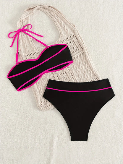 ZTVitality Patchwork Women Swimsuit Sexy Bikini 2025 New Arrival Halter High Waist Padded Bra Swimwear Summer Beachwear Biquini