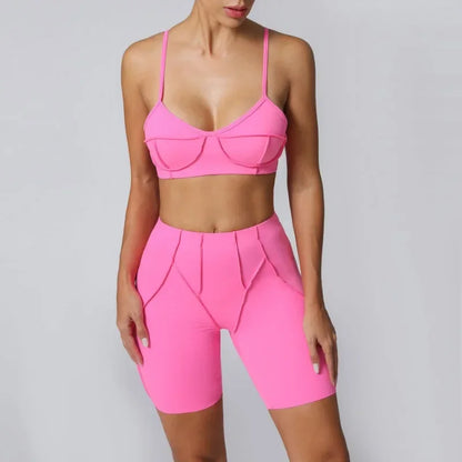 2-Piece Yoga Set – Open Back Sports Bra &amp; High Waist Shorts