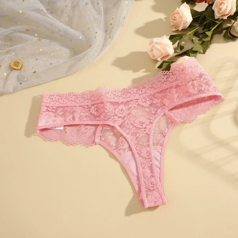 3-Piece Lace Thong Panties for Women – Seamless, Low-Rise Lingerie