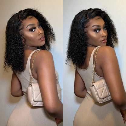 No Glue Deep Wave Lace Frontal Wigs For Women 13x4 7x5 Glueless Bob Wig Curly Human Hair Wigs 250 Density Ready to Wear