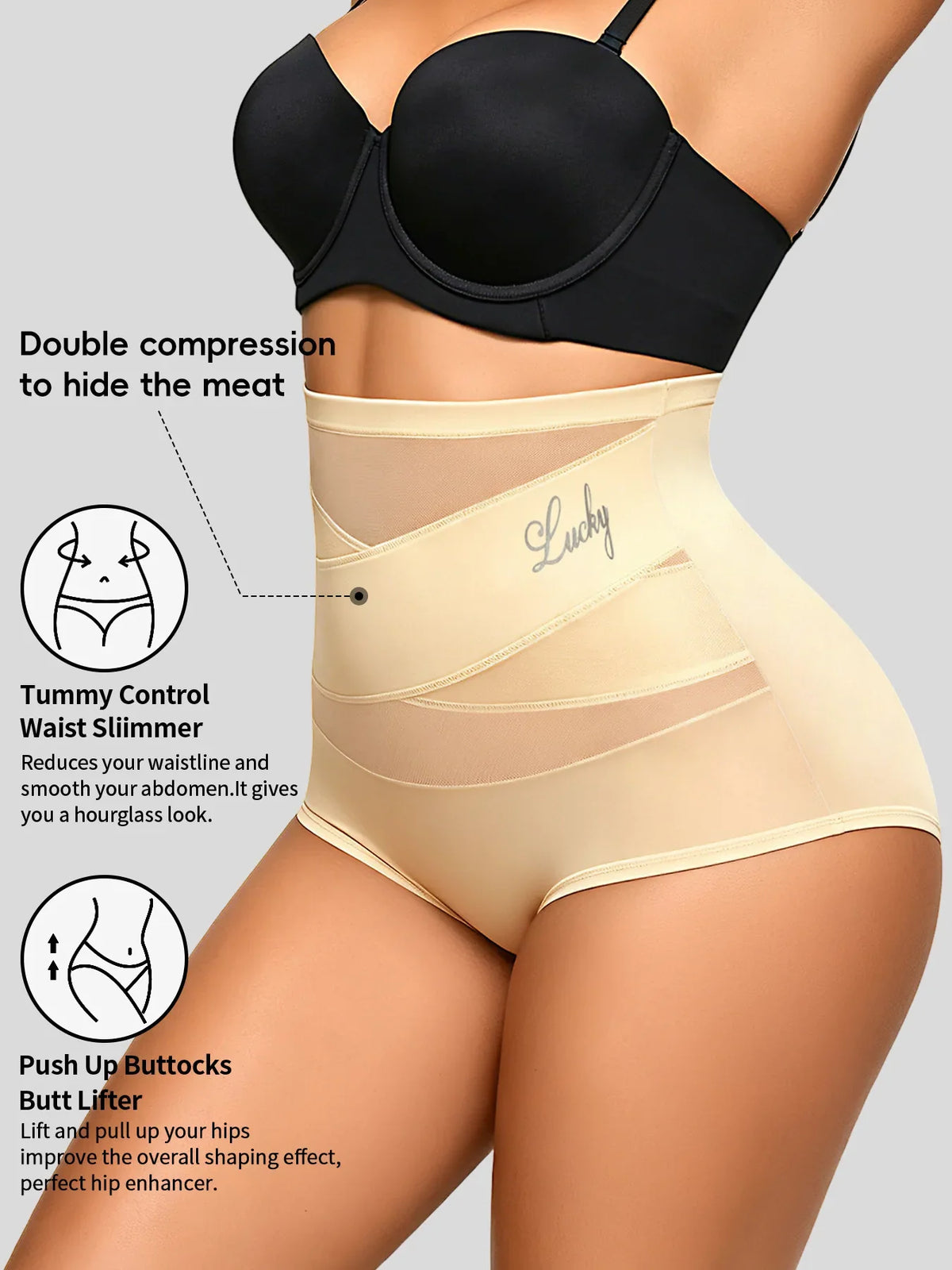 1Pcs High-waist Mesh Tummy-reducing Shaping Underwear, Women&