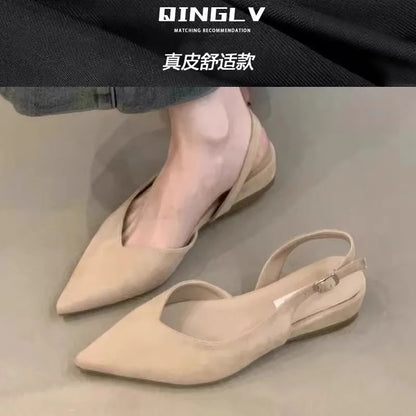 Concise Pointed Toe Square Low Heels Women Sandals Elegant Slingbacks Banquet Party Mule Shoes 2026 New